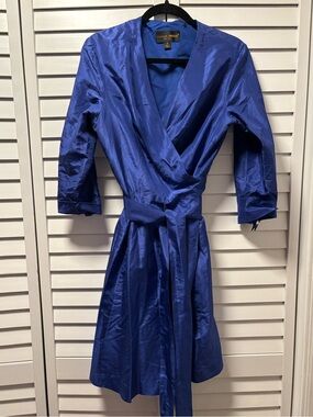 Donna Ricco Royal Blue Wrap Robe - Elegant Women's Dress - 100% Silk